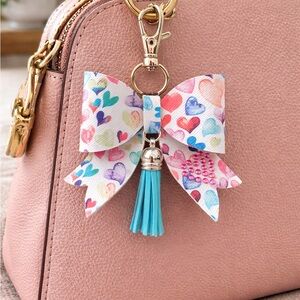 Varied Colors  Heart Bow Bag Charm Key Chain